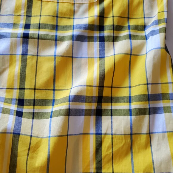 Lauren Ralph Lauren Yellow Blue Plaid Roll Tab Sleeve Button Up Blouse Large - Picture 10 of 14